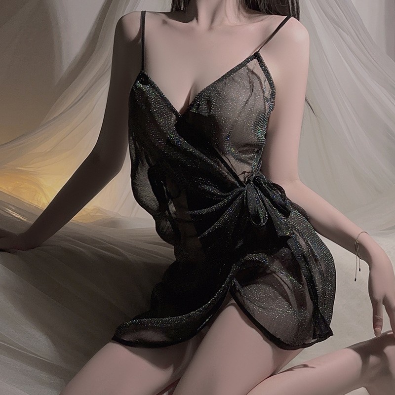 Lingerie sedutora para mulheres: puro - Estilo de desejo, design puro, fendas sexy, ardente - Allure quente, gravata - Up Nightgown com um uniforme - Price de Look3704 inspirado:$69.99