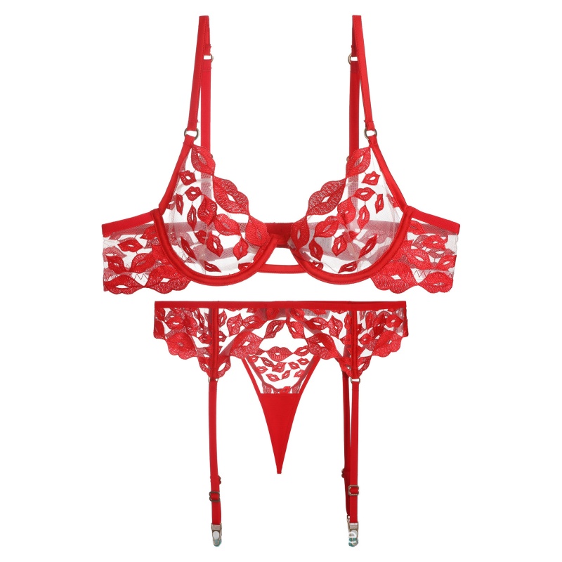 Lingerie sexy - ultra-Fino, com bordadonos lábios vermelhos e renda. Isto\\É um sutiã para seios grandes que os faz parecer menores e impede o preço de W7229 caído:$219.99